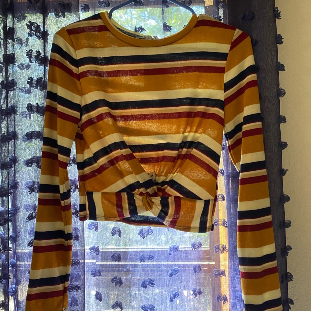 Long Sleeve Knot Striped Shirt